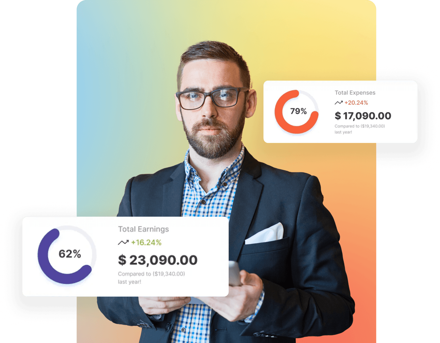 AI Dashboard showing revenue and client data