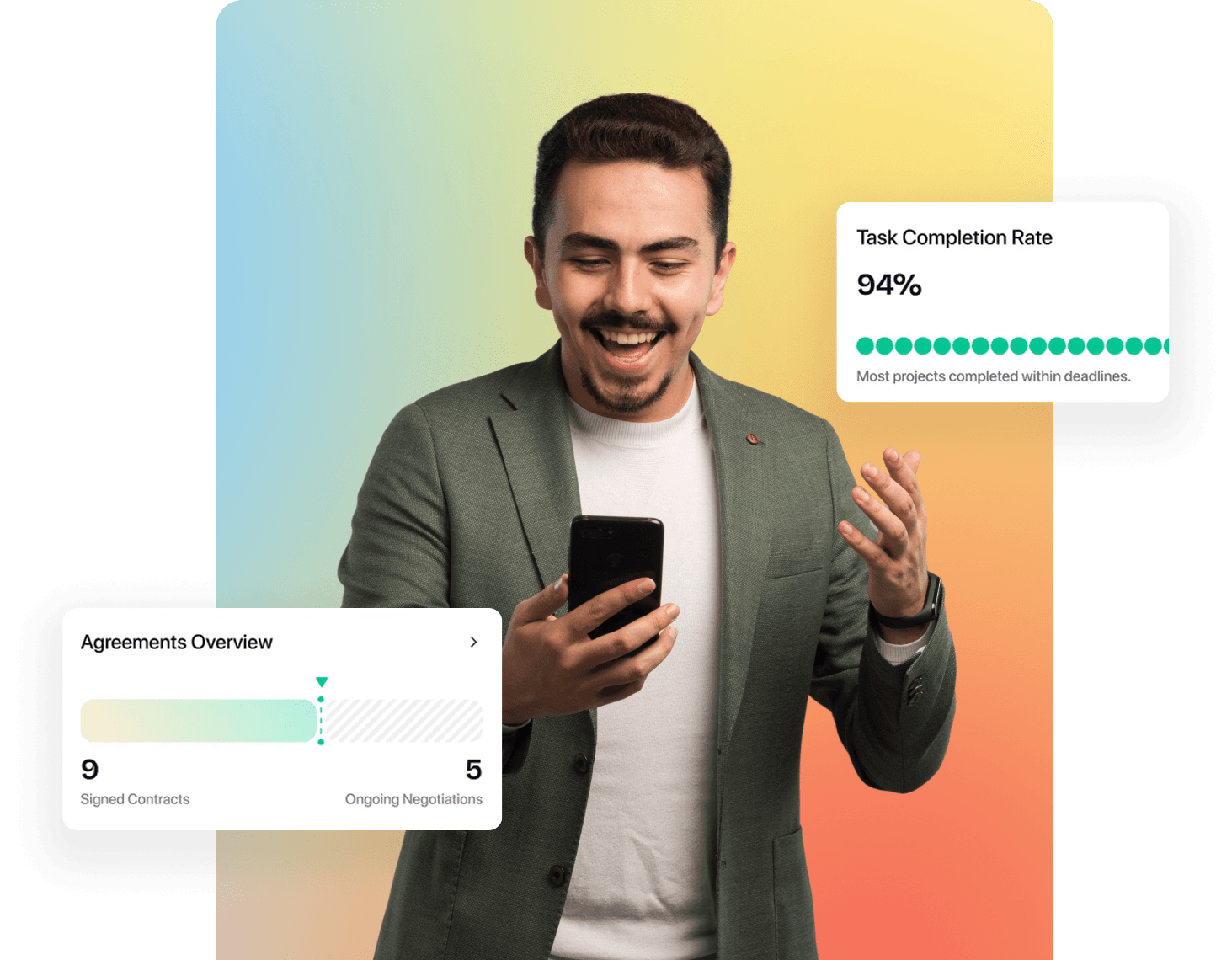 AI Dashboard showing revenue and client data